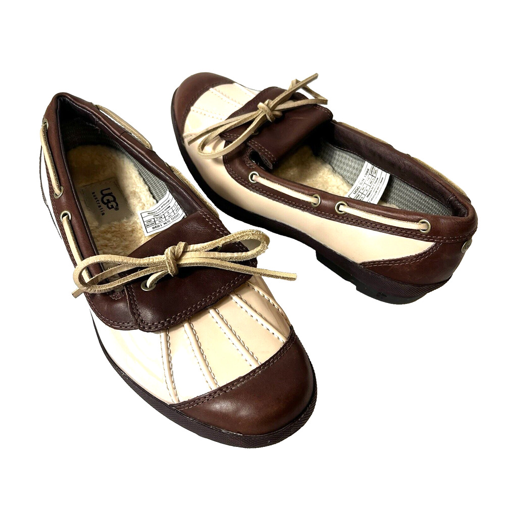 UGG Brown and Cream Loafers with Decorative Bow